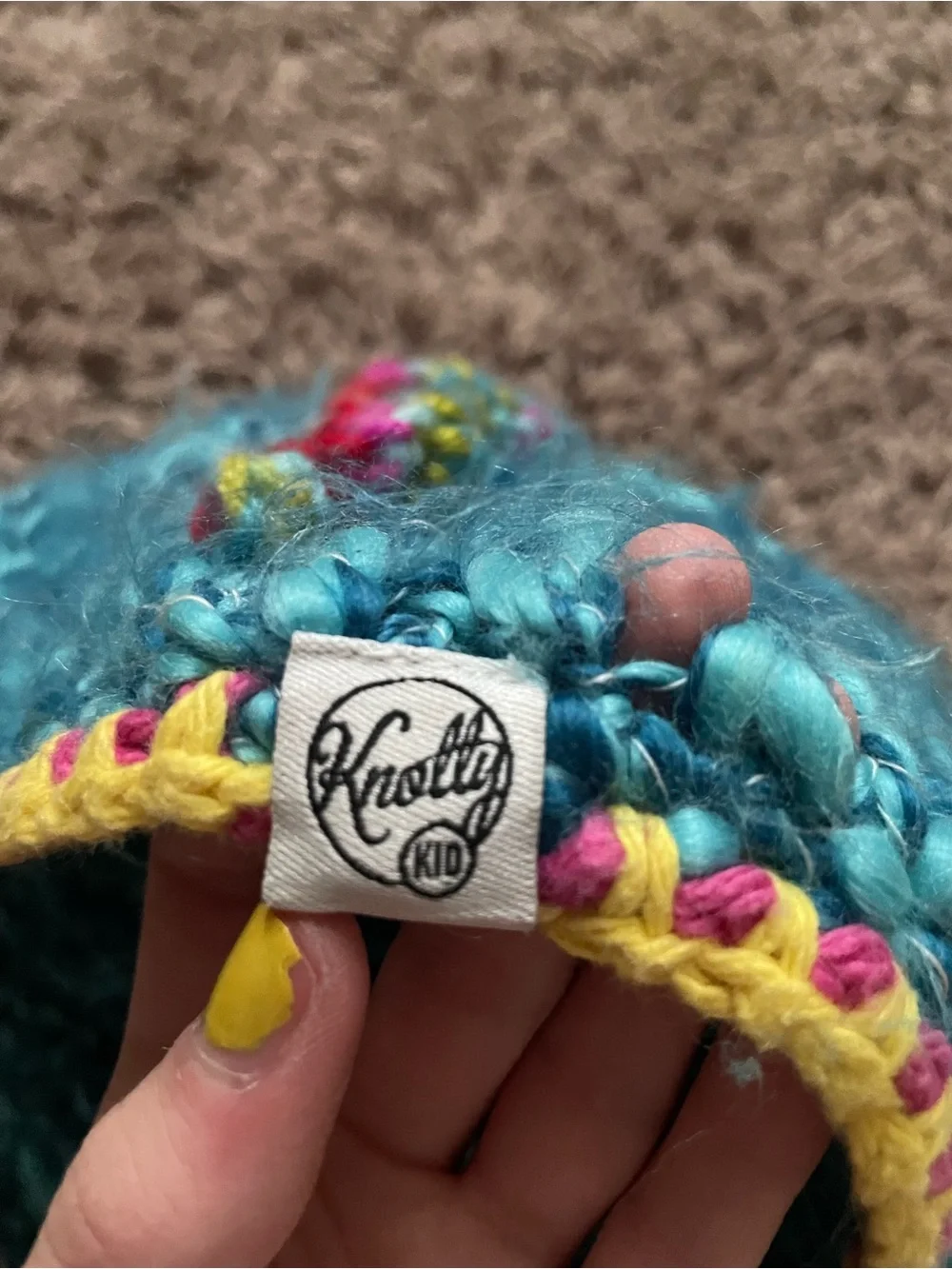 Knotty Kid Blue Crochet Monster Kids Hat with Pink Accents